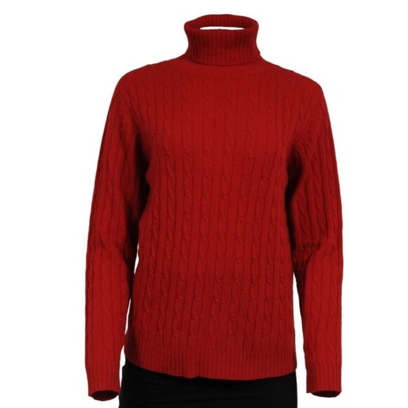 Sutton Studio Cashmere Womens Turtleneck Sweater Medium Red Cable Pullover - Picture 1 of 12